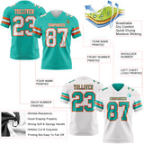 Custom Aqua White-Orange Reversible Double Side Authentic Football Jersey
