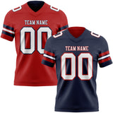 Custom Navy White-Red Reversible Double Side Authentic Football Jersey