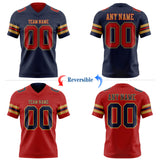 Custom Navy Red-Old Gold Reversible Double Side Authentic Football Jersey
