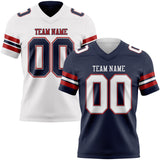 Custom Navy White Gray-Red Reversible Double Side Authentic Football Jersey