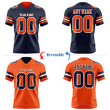 Custom Navy Orange-White Reversible Double Side Authentic Football Jersey