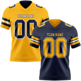 Custom Navy Gold-White Reversible Double Side Authentic Football Jersey