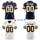 Custom Navy White-Gold Reversible Double Side Authentic Football Jersey