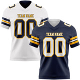 Custom Navy White-Gold Reversible Double Side Authentic Football Jersey