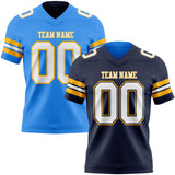 Custom Navy White-Gold Reversible Double Side Authentic Football Jersey