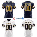 Custom Navy Old Gold-White Reversible Double Side Authentic Football Jersey