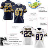 Custom Navy Old Gold-White Reversible Double Side Authentic Football Jersey