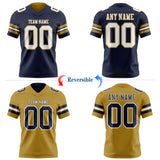 Custom Navy White-Old Gold Reversible Double Side Authentic Football Jersey