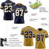 Custom Navy White-Old Gold Reversible Double Side Authentic Football Jersey
