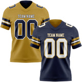 Custom Navy White-Old Gold Reversible Double Side Authentic Football Jersey