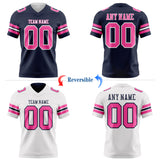 Custom Navy Pink-White Reversible Double Side Authentic Football Jersey