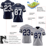 Custom Navy White-Gray Reversible Double Side Authentic Football Jersey