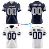 Custom Navy Gray-White Reversible Double Side Authentic Football Jersey