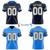 Custom Navy White Powder Blue-Gold Reversible Double Side Authentic Football Jersey