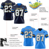 Custom Navy White Powder Blue-Gold Reversible Double Side Authentic Football Jersey
