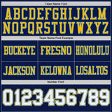 Custom Navy White Powder Blue-Gold Reversible Double Side Authentic Football Jersey
