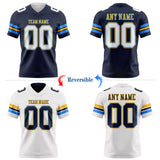 Custom Navy White Powder Blue-Gold Reversible Double Side Authentic Football Jersey