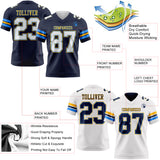Custom Navy White Powder Blue-Gold Reversible Double Side Authentic Football Jersey