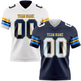 Custom Navy White Powder Blue-Gold Reversible Double Side Authentic Football Jersey