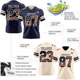 Custom Navy Vintage USA Flag-Cream Reversible Double Side Authentic Football Jersey