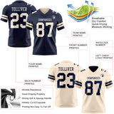 Custom Navy-Cream Reversible Double Side Authentic Football Jersey