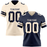 Custom Navy-Cream Reversible Double Side Authentic Football Jersey