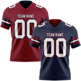 Custom Navy White-Crimson Reversible Double Side Authentic Football Jersey