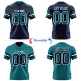 Custom Navy Teal-White Reversible Double Side Authentic Football Jersey