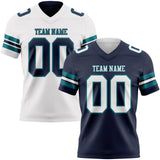 Custom Navy White-Teal Reversible Double Side Authentic Football Jersey