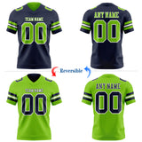 Custom Navy Neon Green-White Reversible Double Side Authentic Football Jersey