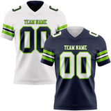 Custom Navy White-Neon Green Reversible Double Side Authentic Football Jersey