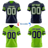 Custom Navy Gray-Neon Green Reversible Double Side Authentic Football Jersey