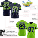 Custom Navy Gray-Neon Green Reversible Double Side Authentic Football Jersey