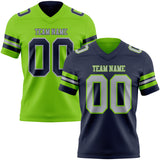 Custom Navy Gray-Neon Green Reversible Double Side Authentic Football Jersey