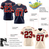 Custom Navy Red-Cream Reversible Double Side Authentic Football Jersey