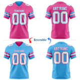 Custom Pink White-Sky Blue Reversible Double Side Authentic Football Jersey