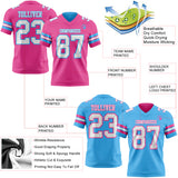 Custom Pink White-Sky Blue Reversible Double Side Authentic Football Jersey