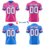 Custom Pink White-Powder Blue Reversible Double Side Authentic Football Jersey