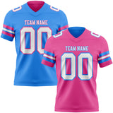 Custom Pink White-Powder Blue Reversible Double Side Authentic Football Jersey