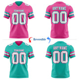 Custom Pink White-Aqua Reversible Double Side Authentic Football Jersey