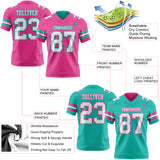 Custom Pink White-Aqua Reversible Double Side Authentic Football Jersey