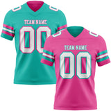 Custom Pink White-Aqua Reversible Double Side Authentic Football Jersey