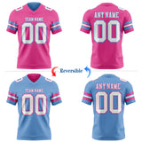 Custom Pink White-Light Blue Reversible Double Side Authentic Football Jersey