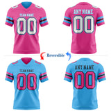 Custom Pink White Black-Sky Blue Reversible Double Side Authentic Football Jersey