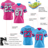 Custom Pink White Black-Sky Blue Reversible Double Side Authentic Football Jersey