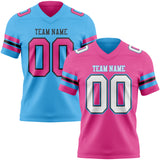 Custom Pink White Black-Sky Blue Reversible Double Side Authentic Football Jersey
