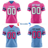 Custom Pink White Black-Light Blue Reversible Double Side Authentic Football Jersey