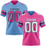 Custom Pink White Black-Light Blue Reversible Double Side Authentic Football Jersey