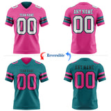 Custom Pink White Black-Teal Reversible Double Side Authentic Football Jersey