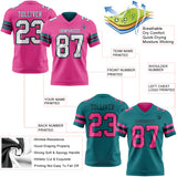 Custom Pink White Black-Teal Reversible Double Side Authentic Football Jersey